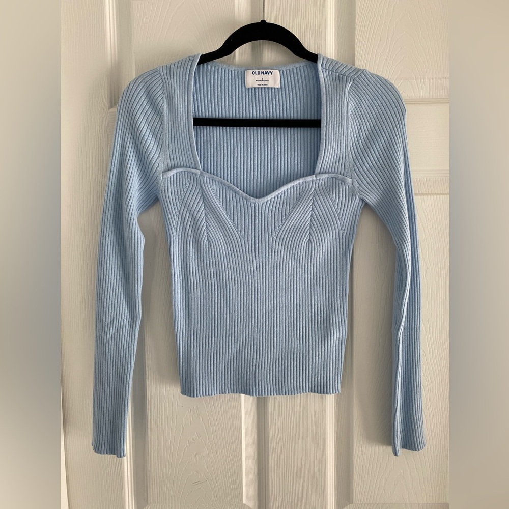 NWOT Old Navy Square Neck Ribbed Baby Blue Sweater size small